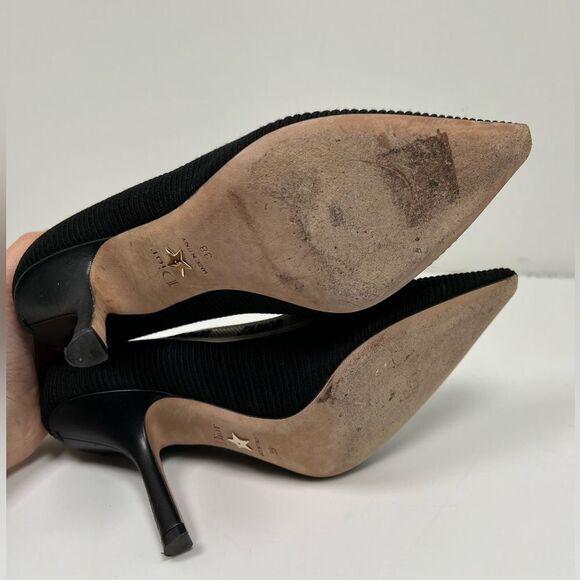 CHRISTIAN DIOR Technical Canvas Ribbon Embroidered J'Adior 100mm Pumps 38 Black - Picture 5 of 7